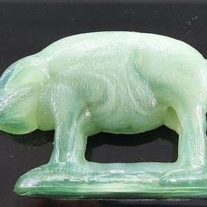 Vintage 1970's Green Glass Pig Hog Figurine Summit Art by Russell Vogelsong